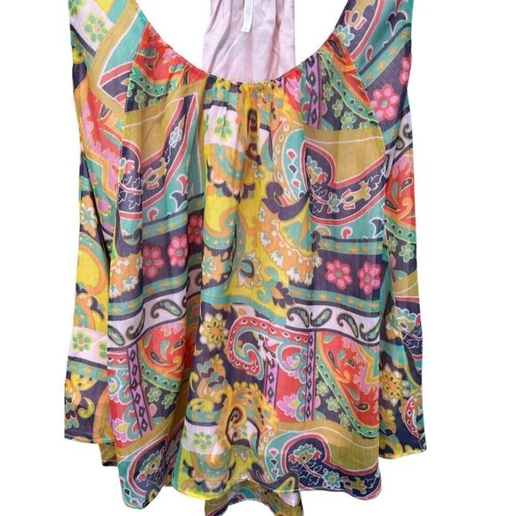 FREE PEOPLE Strawberry Tank Meadow Combo Flowy Lined Bohemian Tank sz L - Picture 3 of 10